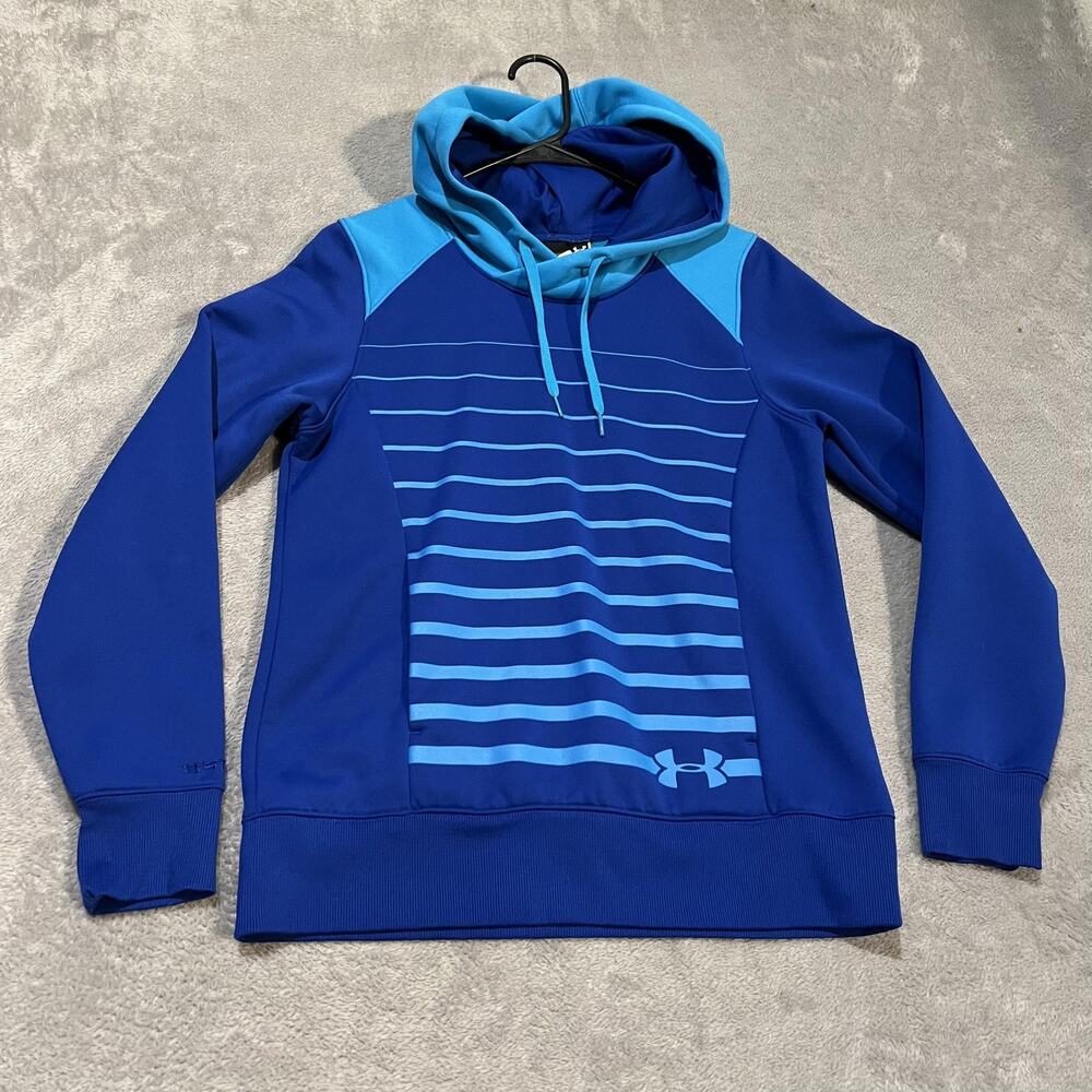 Under Armour Storm Hoodie Womens Small Blue Striped Fleece Pullover Sweatshirt